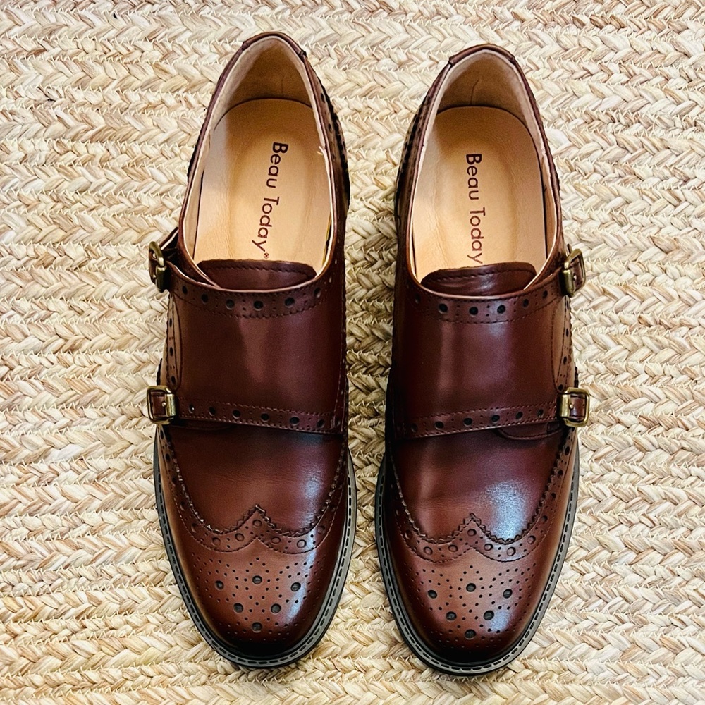 Beau Today Brown Leather monkstrap shoes, size 7.5